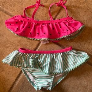 Wetsuit Pink and Green Ruffled Bikini Set